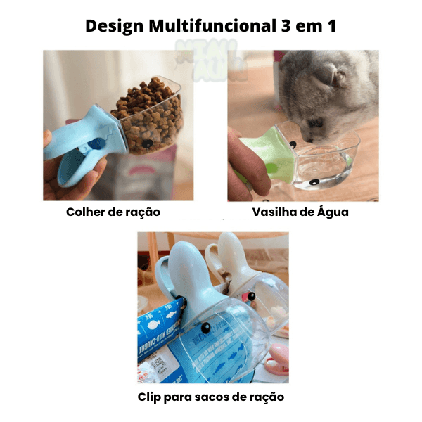colher multifuncional para pet, colher multifuncional para cães, colher multifuncional para cachorro, colher 3 em 1, colher para ração, colher medidora de ração, mundomiauauau, miauauau